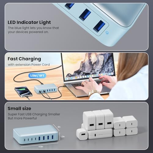 200 W Ga N III USB C Charging Hub – 6-Port Fast Charging Station for Laptops and Devices – PD 65 W Compatible with Mac Book Pro, i Pad, i Phone 15/16, Galaxy S23/S24, Steam Deck & More – Ultimate Universal Charger for Home, Office & Travel