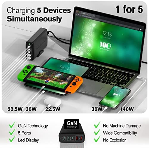 65 W Ga N Fast Charging Block with 3 Ports – Compact USB-C & USB-A Wall Charger for Mac Book, i Pad, i Phone 14, Dell XPS – Foldable Design for Travel Convenience, High-Speed Power Delivery, and Enhanced Device Compatibility