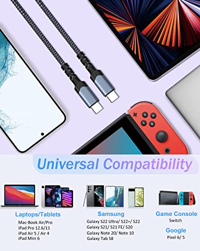 10 ft USB C to USB C Charging Cable – Fast 60 W Power Delivery Braided Cord for Galaxy S23 Ultra, i Phone 15/16, i Pad Pro, Mac Book – Durable, Tangle-Free Design in Purple, Green, Blue, Pink for Maximum Flexibility and Style
