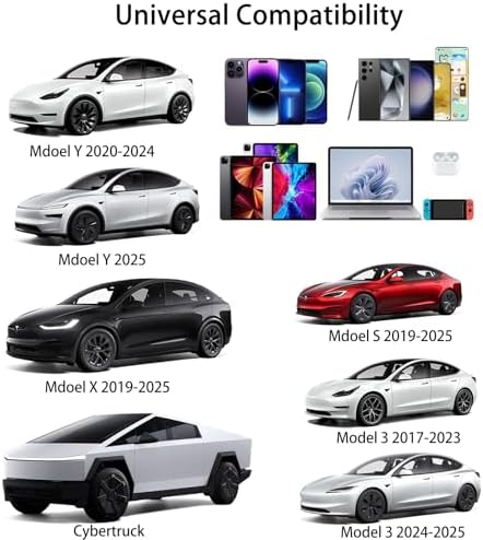 Tesla Model Y, 3, X, S Retractable 4-in-1 Fast Phone Charger – 69 W Adapter with 2.6 ft Cable, 180° Adjustable Design, Real-Time Voltage Display, Enhanced Compatibility for 2025-2017 Models – Ideal Tesla Accessories for Effortless Charging on the Go