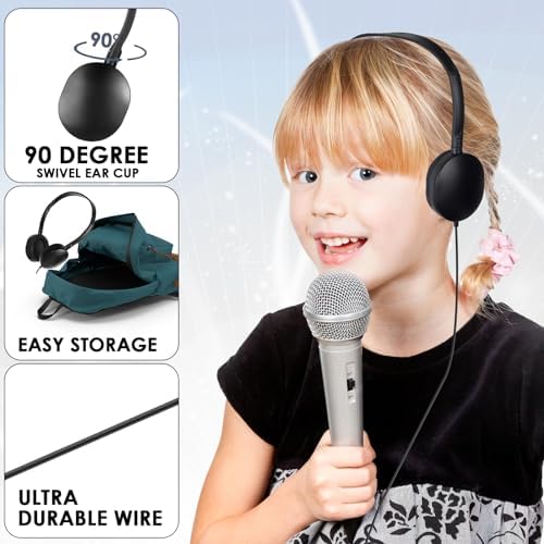 Bulk 24-Pack Kids Classroom Headphones – Durable Wired Earphones with Adjustable Headband for Enhanced Learning Environments (Black) – Ideal for Group Activities and Student Engagement