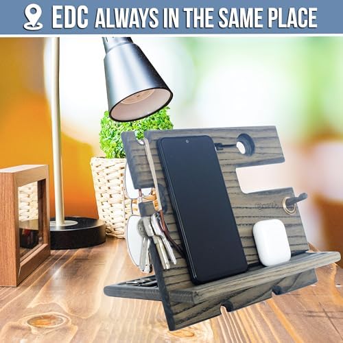 BarvA Rustic Phone Docking Station Desk Organizer | Night Stand Electronics Charging Station | Dresser Smart Watch Earbuds Phone Stand | Nightstand Organizer for Men | Bed Room Decor Gifts for Men – Enhanced Compatibility and Speed