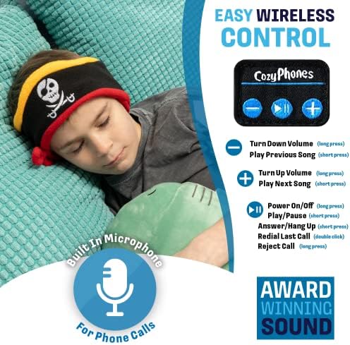Wireless Pirate-Themed Kids Headband Headphones – Cozy Phones Comfortable Earphones with Volume Limiting for Ages 1-3, Perfect Lightweight Travel Accessory for Young Adventurers at Home and On-the-Go