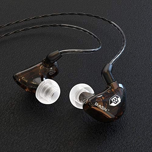 BASN BC100 Brown Dual Dynamic Driver IEM Earphones with Detachable MMCX Cable – Premium Musicians’ In-Ear Monitors for Studio and Live Performance, Enhanced Noise Isolation and Comfort