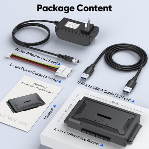 4-in-1 Hard Drive Reader Docking Station: Ultra-Fast 10 Gbps USB 3.2 M.2 SATA IDE Adapter, Effortless Data Retrieval for HDD/SSD & Blu-ray Drives – Compact, Plug-and-Play Design with 12 V Power Supply for Enhanced Compatibility and Performance