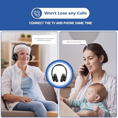 Premium Wireless Headphones for Seamless TV Enjoyment – Advanced Low Latency Technology for Instant Audio Synchronization, Perfect for Seniors and Caregivers, Luxurious Over-Ear Comfort with Convenient Charging Dock, Superior Sound Performance in Stylish Black, Universal Bluetooth Compatibility for Enhanced Entertainment Experience