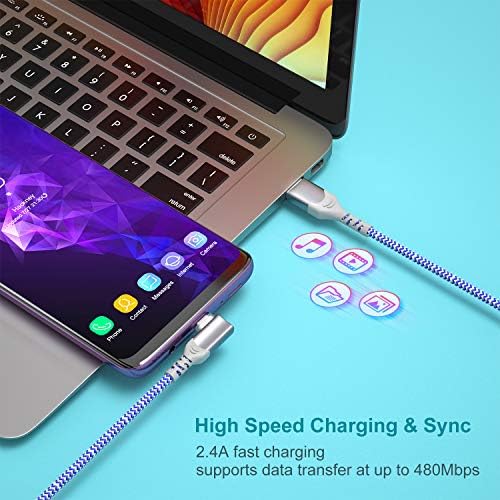 10 FT USB to C Cable 3 Pack – Fast Charging Right Angle Nylon Braided Charger for i Phone 16, Samsung Galaxy S25 & More – Superior Durability & Enhanced Comfort for Gaming & Streaming – Universal Compatibility for All Devices
