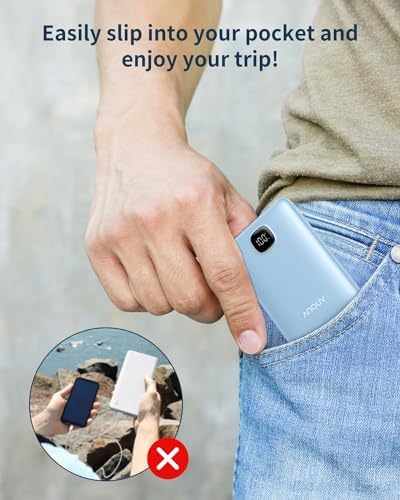Ultra Slim ANOUV 10,000 m Ah Portable Charger – Fast Charging Power Bank with PD 22.5 W & QC 3.0 for i Phone and Android Devices – Lightweight External Battery for On-the-Go Charging Needs