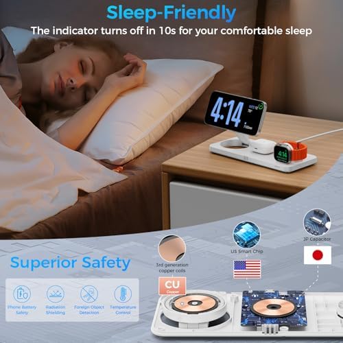 Ultimate 3-in-1 Wireless Charging Station for Apple Devices – Rapid 15 W Magnetic Charger for i Phone 16/15/14/13/12 Pro Max, Compatible with Apple Watch Series S2 to Ultra, Air Pods Pro/4/3/2 – Foldable Travel-Friendly Design for Effortless Charging Anywhere