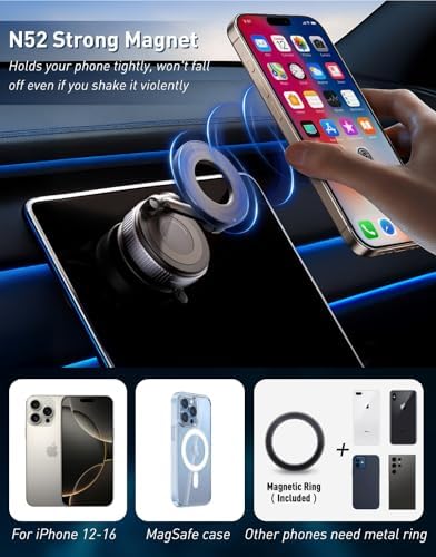 Innovative 360° Magnetic Phone Holder with Ultra Suction – 150 lbs Capacity for i Phone & Android, Mag Safe Compatible, Ideal for Vehicles, Gyms, and Home Use Revolutionize your mobile experience with our state-of-the-art Vacuum Magnetic Phone Mount, meticulously crafted for ultimate stability and performance. Equipped with a powerful 150 lbs ultra suction cup, this holder guarantees that your device remains firmly in place across various settings. Enjoy seamless 360-degree rotation for personalized viewing angles, making hands-free navigation and communication a breeze while driving or exercising. Designed to work flawlessly with Mag Safe technology, it accommodates both i Phone and Android smartphones, enhancing usability and convenience. Versatile enough for applications in cars, fitness centers, or on mirrors, this durable and user-friendly accessory enables quick setup and removal. Elevate your smartphone management with this premium device holder that emphasizes safety, reliability, and functionality for today’s active lifestyle.