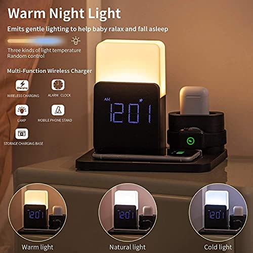 LAVONE 3-in-1 Fast Wireless Charging Station with Digital Alarm Clock & Adjustable Night Light – Ultimate Qi-Compatible Dock for i Phone 15/14/13 Series, Apple Watch, Air Pods & Samsung Devices – Stylish Multi-Functional Charging Solution with Cable Management and Soft Atmosphere Lighting