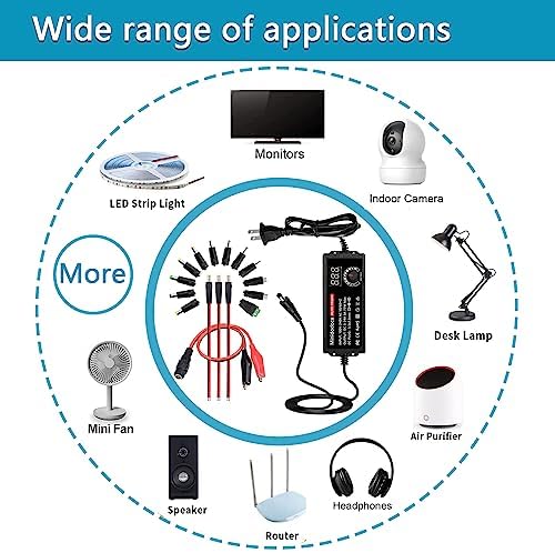 Universal 72 W Adjustable AC to DC Power Supply Adapter – Versatile 3 V to 36 V Converter with LED Voltage Display & 16 Interchangeable Tips for Efficient Household Electronics Charging – Ideal for Hobbyists and Professionals Seeking Optimal Performance and Portability