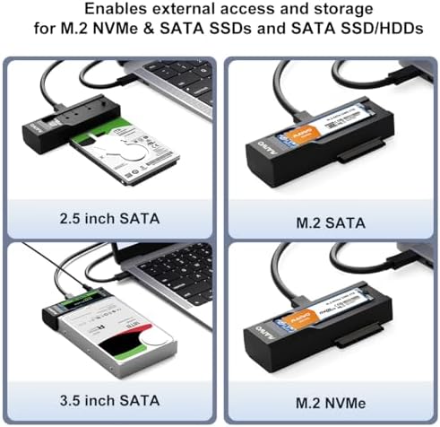 Transform Your Data Management with the MAIWO NVMe SATA M.2 to SATA Enclosure – High-Speed USB-C Adapter for Effortless Hard Drive Access, Compatible with 2.5” & 3.5” Drives, Tool-Free Design for Quick Installations, 10 Gbps Transfer Speeds, Ideal for Tech Enthusiasts and Professionals Seeking Versatile Storage Solutions