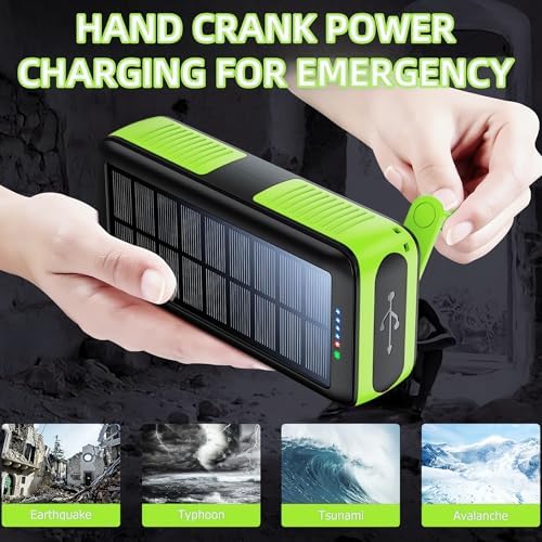Ultimate Solar Power Bank 63200 m Ah – High-Capacity Portable Charger with Hand Crank, Dual Outputs, and 4 LED Flashlight Modes for Camping, Travel, and Emergency Use – Durable, Waterproof, and Fast Charging Compatible with All Devices