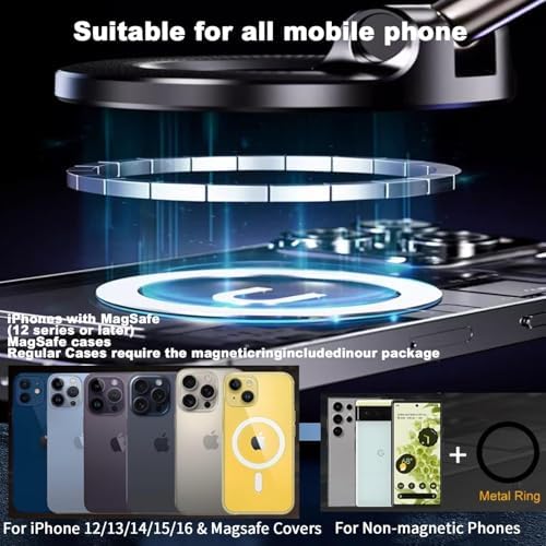 Upgraded 360° Vacuum Magnetic Phone Holder, Suction Cup Phone Mount, Foldable Strong Magnetic Cell Holder for Car/Gym/Mirror/Smooth Surface, Compatible with Magsafe iPhone (White) – Enhanced Compatibility and Speed