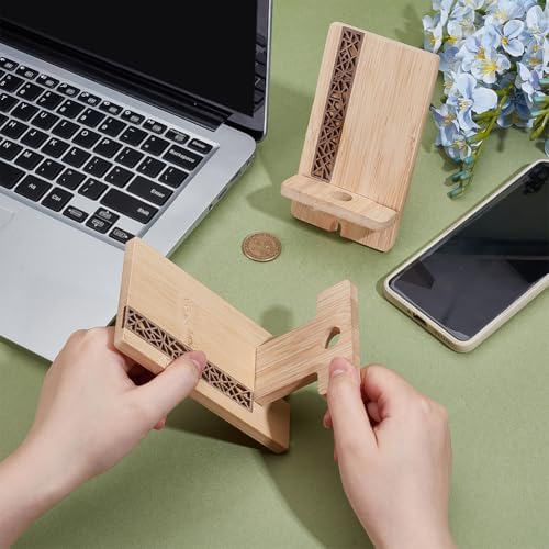 OLYCRAFT Premium Wooden Smartphone Holder – Elegant Portable Desk Stand for Universal Phone Compatibility with Integrated Cable Management – Perfect for Office, Home, and Travel Use – Enhance Your Workspace Aesthetics and Functionality with Natural Wood Design
