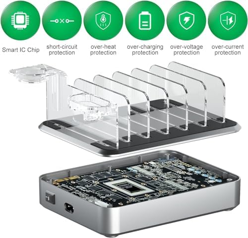 Ultra-Fast 6-Port Charging Hub – 100 W Multi-Device Power Station for i Phone, i Pad & Samsung – Triple PD USB-C Ports for Lightning Speed Charging – Compact, Modern Design with Advanced Safety Features – Perfect for Home Office Efficiency and Device Organization