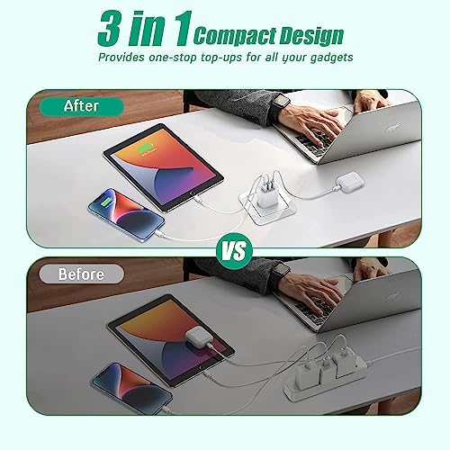 Dual-Port 35 W 3-Port USB C Charger Block for i Phone 16/15 – Fast Charging Power Adapter for Multi-Device Convenience – Compact Multiport Wall Charger for Home, Office & Travel – Essential Accessory for Enhanced Compatibility and Speed