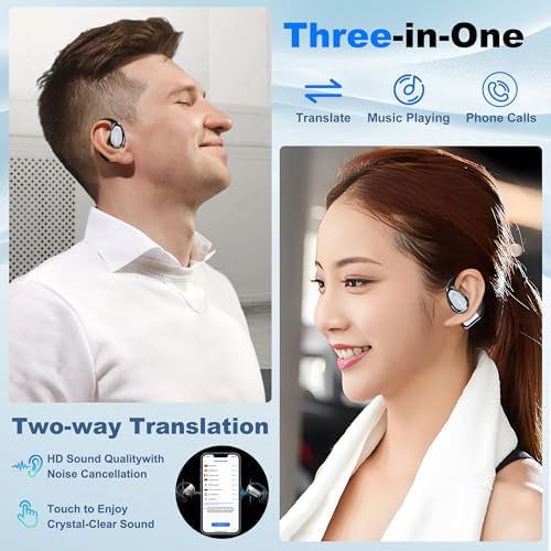AI-Powered Translation Earbuds: 3-in-1 Real-Time Language Converter with Premium Stereo Sound, Seamlessly Compatible with i OS & Android – Effortless Global Communication in 144 Languages, Lightweight Noise-Cancellation Design for Ultimate All-Day Comfort (Ivory)