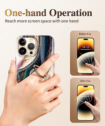 GVIEWIN Stylish Marble Phone Ring Holder with 360° Rotation for Ultimate Grip and Kickstand Functionality – Compatible with i Phone 16 Pro Max, 15 Plus, 14, 13, 12 Series & Galaxy S25/S24 Ultra – Elegant Flowing Sakura Design for Enhanced Safety and Usability