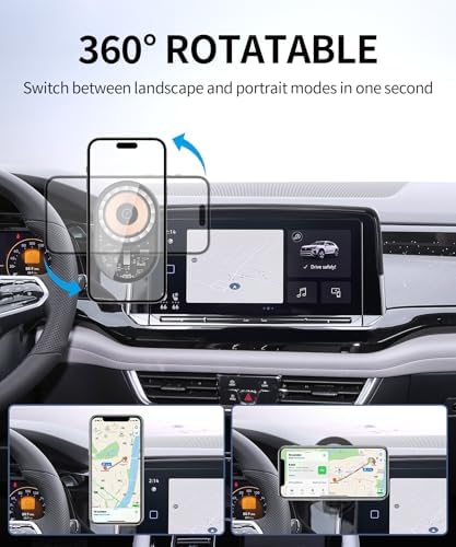 Wireless Charging car Phone Holder for Volkswagen Atlas/Altas Cross Sport 2024-2025 Accessories 12 inch Screen Fixed Clip,360° Rotation car Phone Mount Compatible with MagSafe – Enhanced Compatibility and Speed