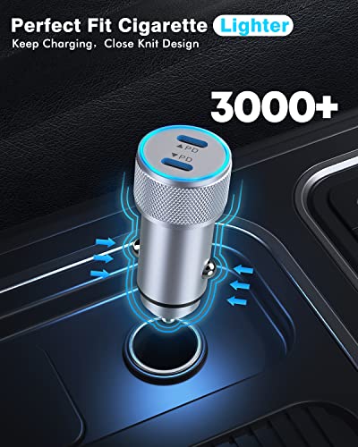 Effortless Power on the Go: 40 W Dual USB-C Fast Car Charger for i Phone with 2 Lightning Cables – Rapid Charging for i Phone 14/13/12/11 Pro Max and i Pads, Enhanced Compatibility, and Built-in Safety Features for Ultimate Device Protection