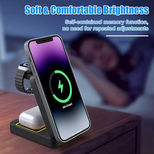 Efficient 3-in-1 Wireless Charging Dock for i Phone 16/15/14, Apple Watch, and Air Pods – Rapid Charge Station with 1.5 M USB Cable in Sleek Black – Streamline Your Charging Experience and Maximize Productivity