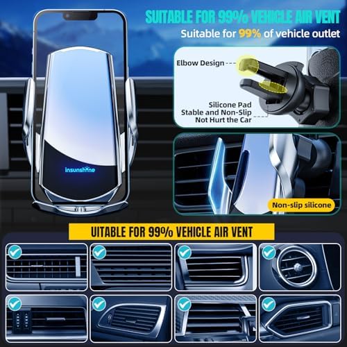 Max 15 W Fast Wireless Car Charger with Auto-Clamping Phone Holder – Qi-Certified Mount for i Phone 16/15/14/13/12 Pro Max & Samsung Galaxy S24/S23/S22/S21/S20/Note20 – Sleek Silver Design for Secure, Hands-Free Charging
