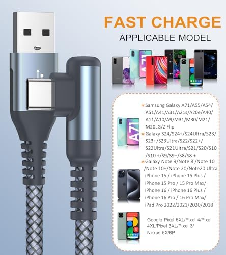 sweguard 10 FT Right Angle USB Type C Charger Cable – Durable Nylon Braided 2-Pack for i Phone 15/16 Pro Max & Samsung Galaxy Models – Enhanced Fast Charging & Tangle-Resistant Design for Ultimate Convenience and Performance