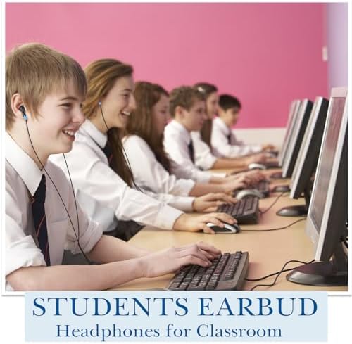 Kanayu 100-Pack Classroom Wired Earbuds – High-Quality Red Headphones with 3.5 mm Jack for Enhanced Learning Experiences, Individually Packaged for Hygiene and Easy Distribution, Ideal for Focused Listening in Libraries and Classrooms, Distraction-Free Design Without Microphone