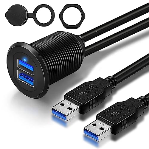 Revolutionize Your Vehicle’s Connectivity with the Type C 3.1 & USB 3.0 Flush Mount Extension Cable – 1-Foot Waterproof Dashboard Solution for Cars, Boats, and Motorcycles with Built-in LED Indicator for Enhanced Visibility and Fast Data Transfer