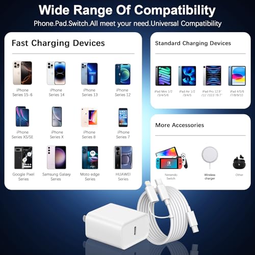 Premium i Phone 16 & 15 Fast Charge Power Pack: Trio of 20 W USB-C Adapters with 10 FT Lightning Cable for Ultra-Fast Charging – Compatible with i Phone 16/16 Plus/Pro/Pro Max, 15/15 Pro/Pro Max, 14, 13, 12 – Essential Mobile Charging Solution for On-the-Go Users
