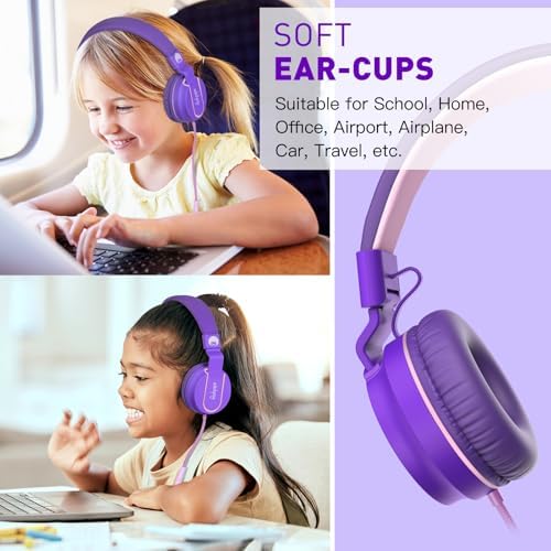Rockpapa 950 Kids Wired Headphones – Vibrant Black and Green On-Ear Style with Built-in Microphone for Enhanced Online Learning, Foldable for Ultimate Portability, Compatible with Laptops, Tablets, and Chromebooks for Seamless Classroom Engagement and Daily Use