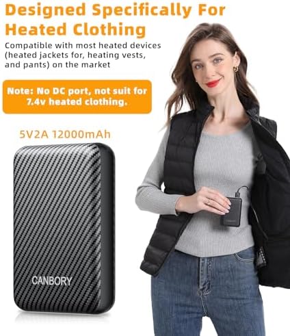 Compact Heated Vest Battery Pack with 5 V Power Output – USB-C Portable Charger for Heated Jackets, Pads & Hoodies – Enhanced Speed & Compatibility for Outdoor Comfort
