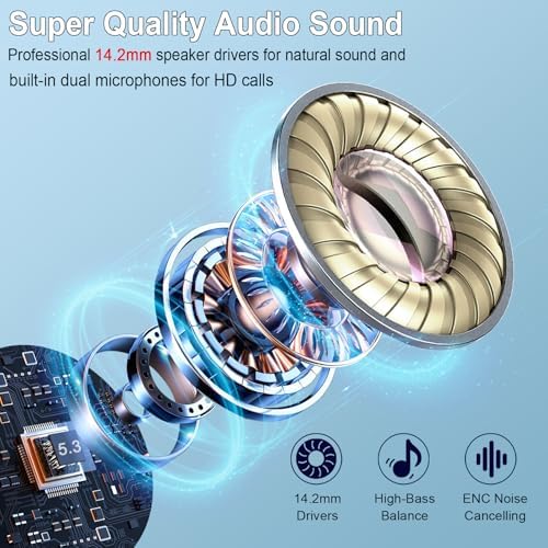 Advanced Bluetooth 5.3 Wireless Earbuds – Hi-Fi Stereo Sound for Ultimate Audio Experience, 4 ENC Mics for Superior Call Clarity, Featherlight 3 g Build for Unmatched Comfort, 30-Hour Playtime with Sleek USB-C Charging Case, IP7 Waterproof for All-Weather Durability, Seamlessly Compatible with Android & i OS – Ideal for Music Aficionados and On-the-Go Professionals