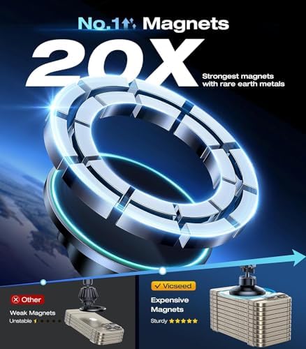 VICSEED Mag Safe Car Mount – Ultimate Magnetic Phone Holder for i Phone 16 Pro Max, 15, 14, 13, 12 Plus & Mini | 360-Degree Adjustable Vent Clip for Enhanced Safety & Convenience | Powerful Magnet for Unmatched Stability & Effortless Hands-Free Navigation | Sleek Design for Modern Vehicles