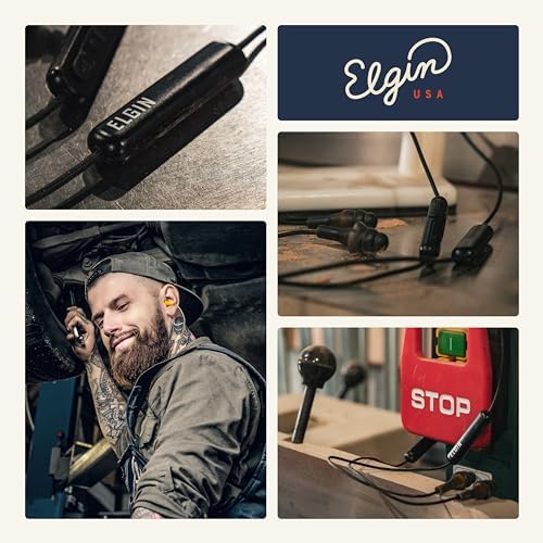 Elgin Ruckus OSHA Compliant Wireless Bluetooth Earplug Headphones – Advanced Noise Cancelling Earbuds with 25 d B Hearing Protection, 12-Hour Battery Life, and IP65 Sweatproof Design for Professionals – Superior Audio Clarity and Communication for Workplace Safety and Outdoor Adventures