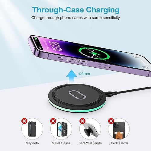 Ultra-Fast Wireless Charging Pad for Samsung Galaxy S25 Ultra, i Phone 16 Pro, and Google Pixel 9 Pro – 15 W QC3.0 Compatible Charging Station with Enhanced Safety Features and Compact Design for Home and Office Use