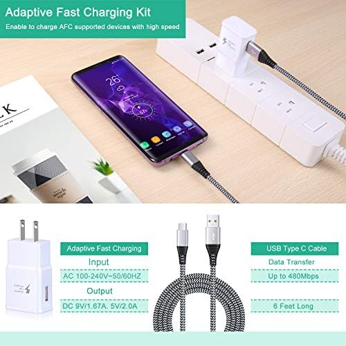 Qihop Adaptive Fast Charging USB Wall Charger Kit – 2-Pack with 6 ft USB Type C Cable for Samsung Galaxy Devices – Rapid Charging Solution for Galaxy S21/S20/S10+/S10 e/S9/S8 Plus, Note 10+/20, A14/A53/A71 – Enhanced Speed & Compatibility for Busy Lifestyles