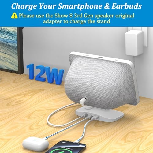 Transform Your Viewing Experience with the Plus Acc Stand for Show 8 (3 rd Gen) – Adjustable Tilt Charging Dock Featuring Dual USB-C & USB-A Ports, Magnetic Device Holder, and Non-Slip Base in Sleek Black – Perfect for Multi-Device Charging and Stability at Home or Office.
