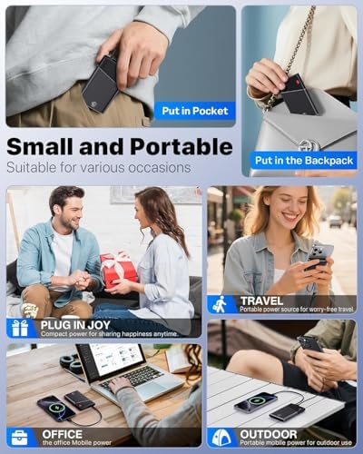 Ultra-Slim 10000 m Ah Power Bank with 22.5 W PD Fast Charging – Built-in USB-C Cable for i Phone 16/15/14, Samsung S24 & More – Lightweight Travel Essential with 15-Layer Safety Protection & Multiple Device Charging Capability
