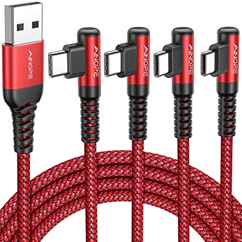 AINOPE Right Angle USB C Cable – 2-Pack (10 ft + 10 ft) Fast Charging 3.1 A Nylon Braided Charger for Enhanced Device Compatibility, Ideal for Gaming and Multitasking, Durable Black Design