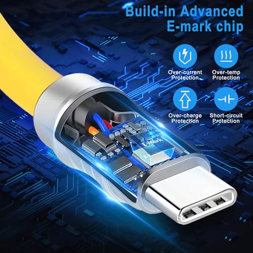 USB C to USB C Silicone Cable 2Pack 10FT, Ultra Flexible & Soft USB Type C 100W Fast Charging Cable, Geek Industrial PD Data Transfer Cable for Phones,Tablet,Laptops(Yellow) – Enhanced Compatibility and Speed