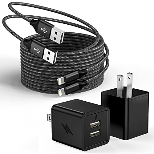 Ultra-Fast i Phone Dual Port Charger Set – 6 FT Lightning Cable & Compact Wall Plug Adapter for i Phone 14, 13, 12, 11 Pro Max, XS, X, 8, 7 Plus, SE & i Pad – Quick Charge Technology for Seamless Power on the Go