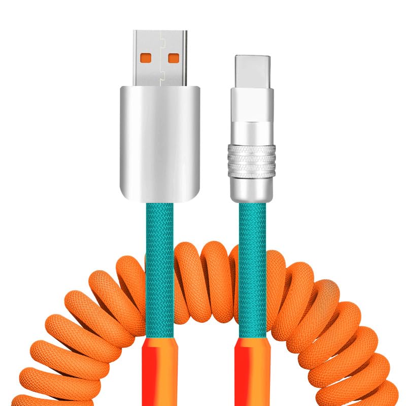 Dynamic Curly Chubby Coiled USB C Cable: 240 W Fast Charge Retractable Spiral Braid Cord for Carplay & Android Auto, Versatile Length 2.29 FT to 3.6 FT, Sleek Black and Red Design, Enhanced Compatibility for All USB-A to Type-C Devices