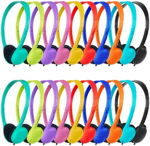 Vibrant Classroom Essential: Bulk Pack of 15 Kids Headphones – Durable Wired Earphones with Universal 3.5 mm Jack for Students, Toddlers, and Teens – Comfortable Fit with Multi-Color Options to Boost Engagement and Enhance Learning Experiences