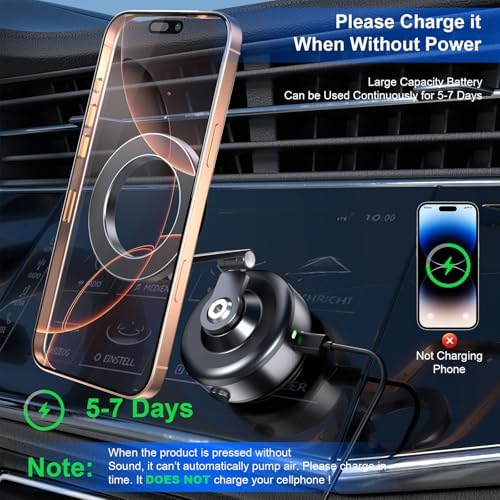 【Upgrade】 Electric Vacuum Magnetic Phone Holder for Car, 360° Rotating Electric Vacuum Magnetic Car Phone Mount for iPhone 16/15/14/13/12 for Shower/Car/Mirror/Smooth Surfaces – Enhanced Compatibility and Speed