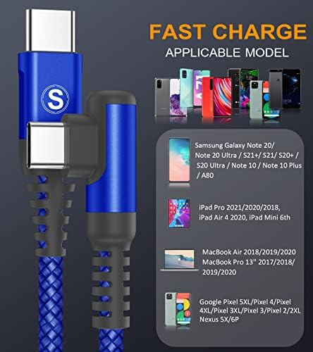 High-Speed USB-C to USB-C Charging Cable 60 W [2-Pack 10 ft] – Right Angle Design for i Phone 15 & 16, Mac Book Air/Pro, Samsung Galaxy S20-S25, Pixel – Ultimate Efficiency and Versatile Compatibility for Fast Data Transfer and Reliable Power Delivery