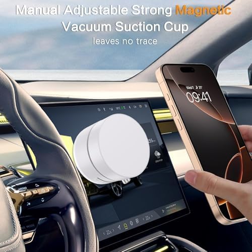 Car Phone Holder, Vacuum Suction Magnet Phone Holder, Industrial-Strength Suction Cup Phone Mount H Older for Smooth Surface Metal, Glass, Wall, Mirror & Car Window | Portable,Wireless, White – Enhanced Compatibility and Speed