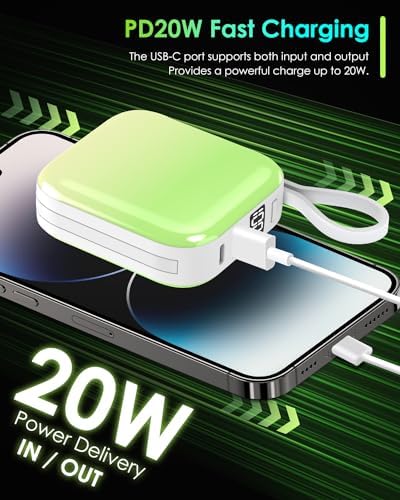 Ultra-Compact 10,000 m Ah Portable Power Bank – 22.5 W Fast Charging with Built-in i OS & USB-C Cables, Sleek LED Display, Lightweight Travel Charger for i Phone, Samsung & Android Devices – Stylish Purple Design for Modern Users